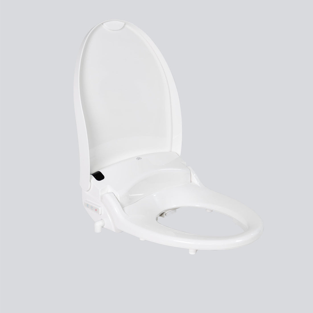 White DIB C450R electric bidet seat with the lid raised, shown from the side