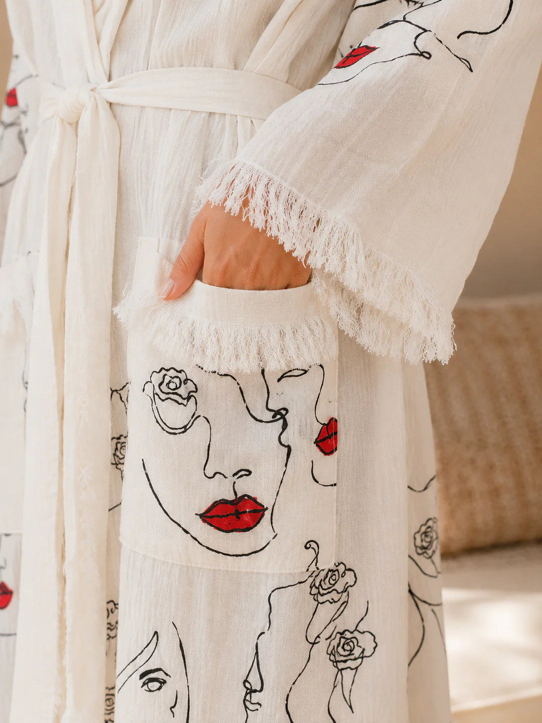 Red Lips Cotton Muslin Robe