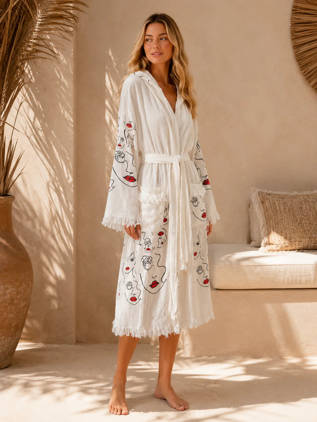 Red Lips Cotton Muslin Robe